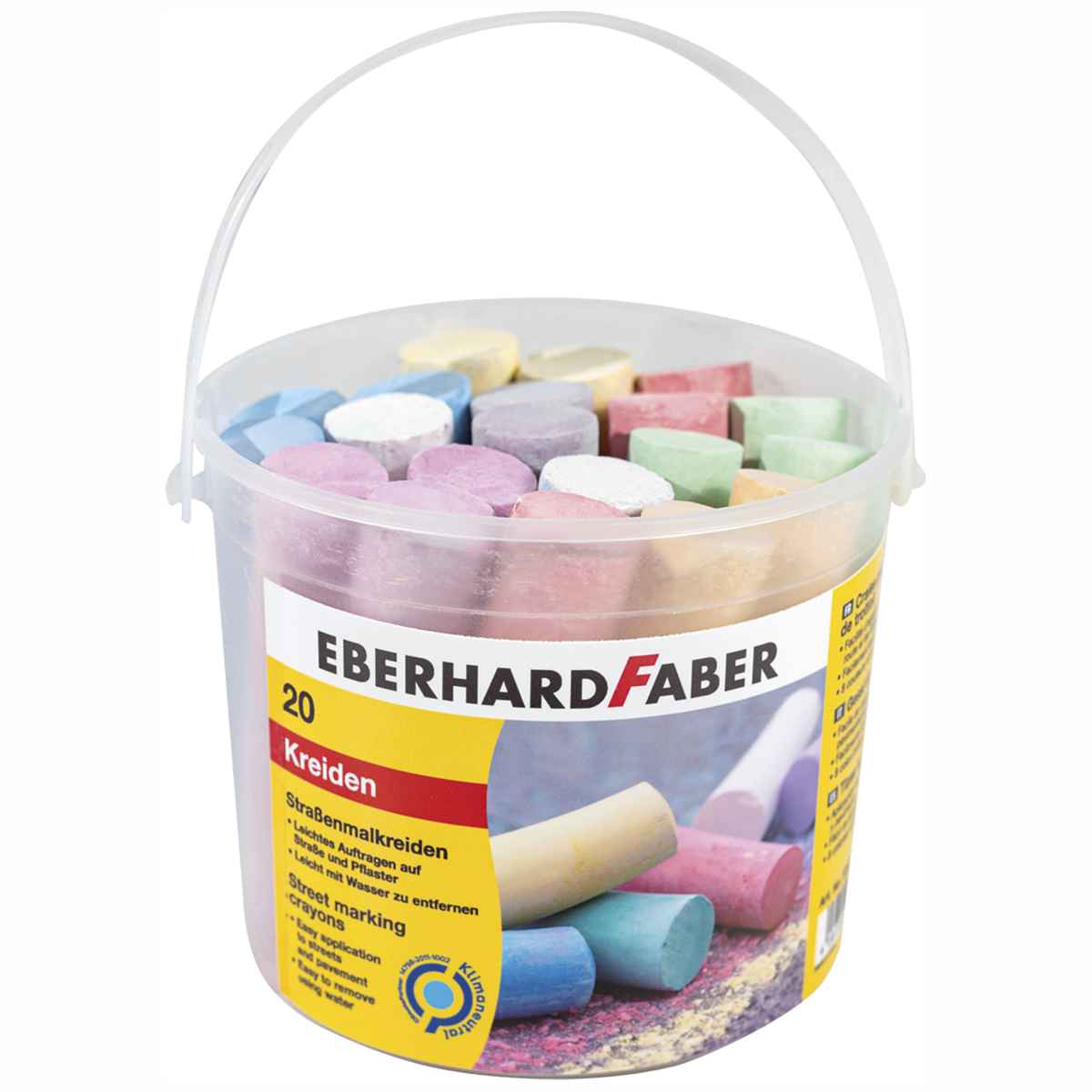 EBERHARD FABER Straßenmalkreide im runden Eimer 20 Kreiden, Länge 10cm