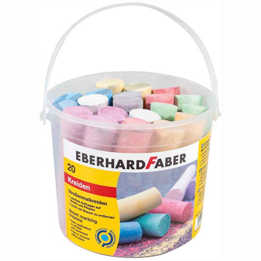 EBERHARD FABER Straßenmalkreide im runden Eimer 20 Kreiden, Länge 10cm