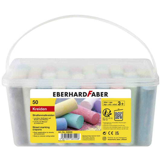 EBERHARD FABER Straßenmalkreide im Eimer 50 Kreiden, Länge 10cm -SPARPACK-
