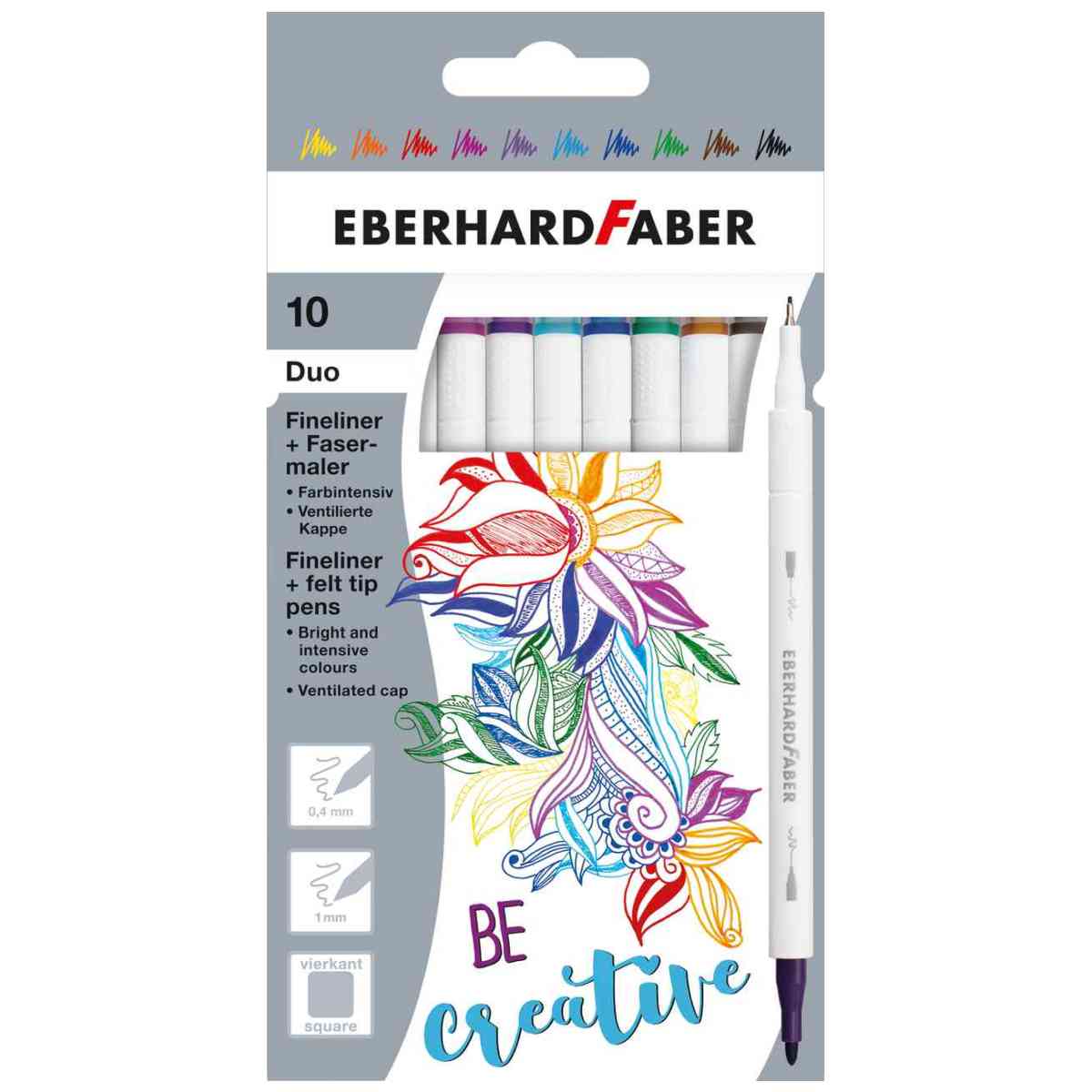 EBERHARD FABER Duo Fineliner + Fasermaler 10 Farben 0,4 + 1,0 mm