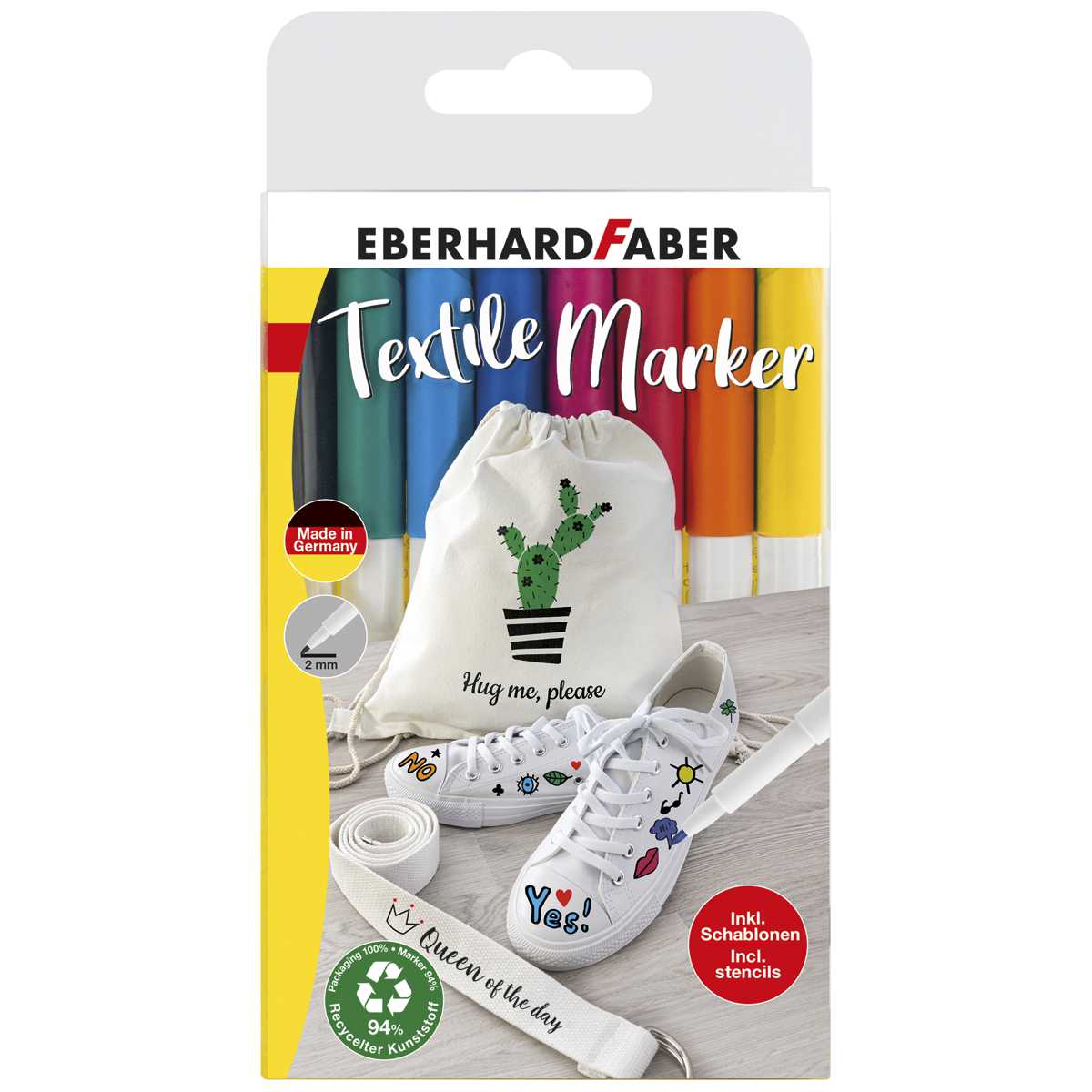 EBERHARD FABER Wäschemarker Textilmarker 2mm in 8 Farben + Schoblonen