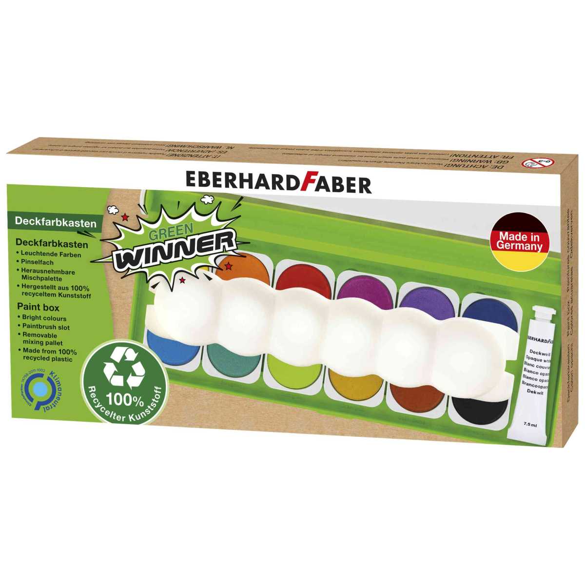 EBERHARD FABER Deckfarbkasten Green Winner 12 Farben aus 100% Recycling Material