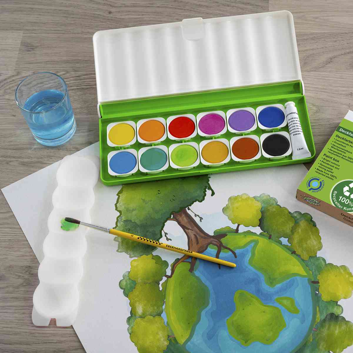 EBERHARD FABER Deckfarbkasten Green Winner 12 Farben aus 100% Recycling Material