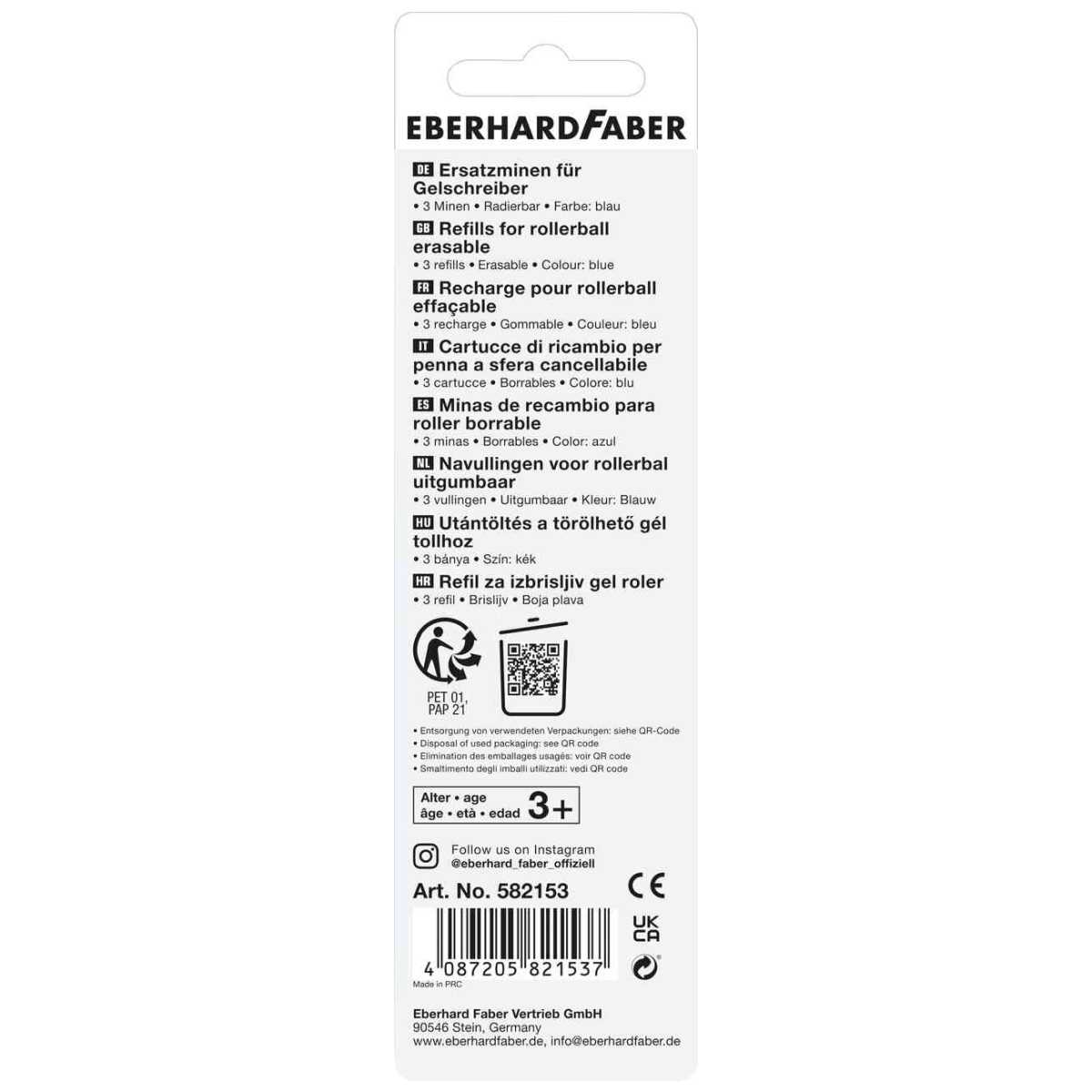 EBERHARD FABER Gelschreiber Mine Animal Erase It 0,7mm blau 3 Stück