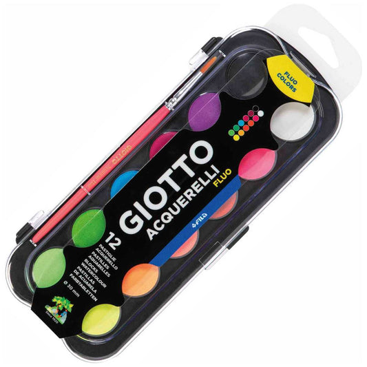 GIOTTO Malkasten Aquarelli Fluo 12 Neonfarben + Pinsel