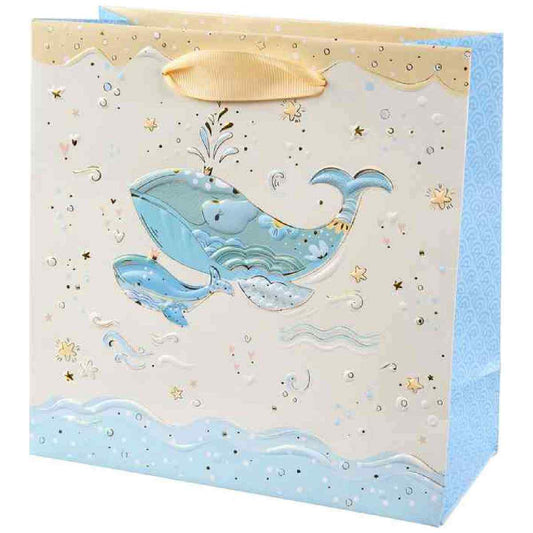 GOLDBUCH Geschenktasche TURNOWSKY 18x18x8cm Geburt Jungen blau Blue Whale