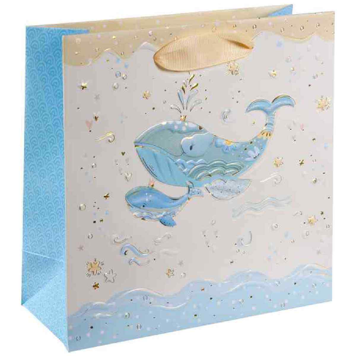 GOLDBUCH Geschenktasche TURNOWSKY 18x18x8cm Geburt Jungen blau Blue Whale