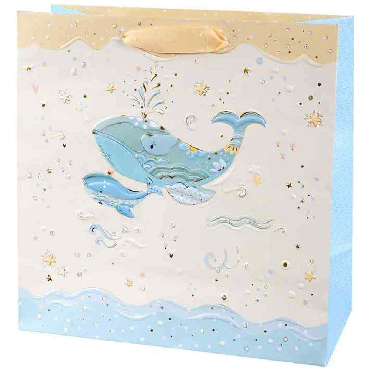 GOLDBUCH Geschenktasche TURNOWSKY 27x27x13cm Geburt Jungen blau Blue Whale