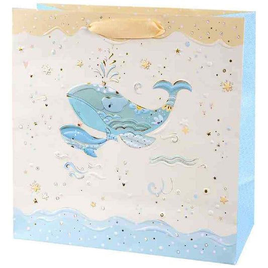 GOLDBUCH Geschenktasche TURNOWSKY 27x27x13cm Geburt Jungen blau Blue Whale