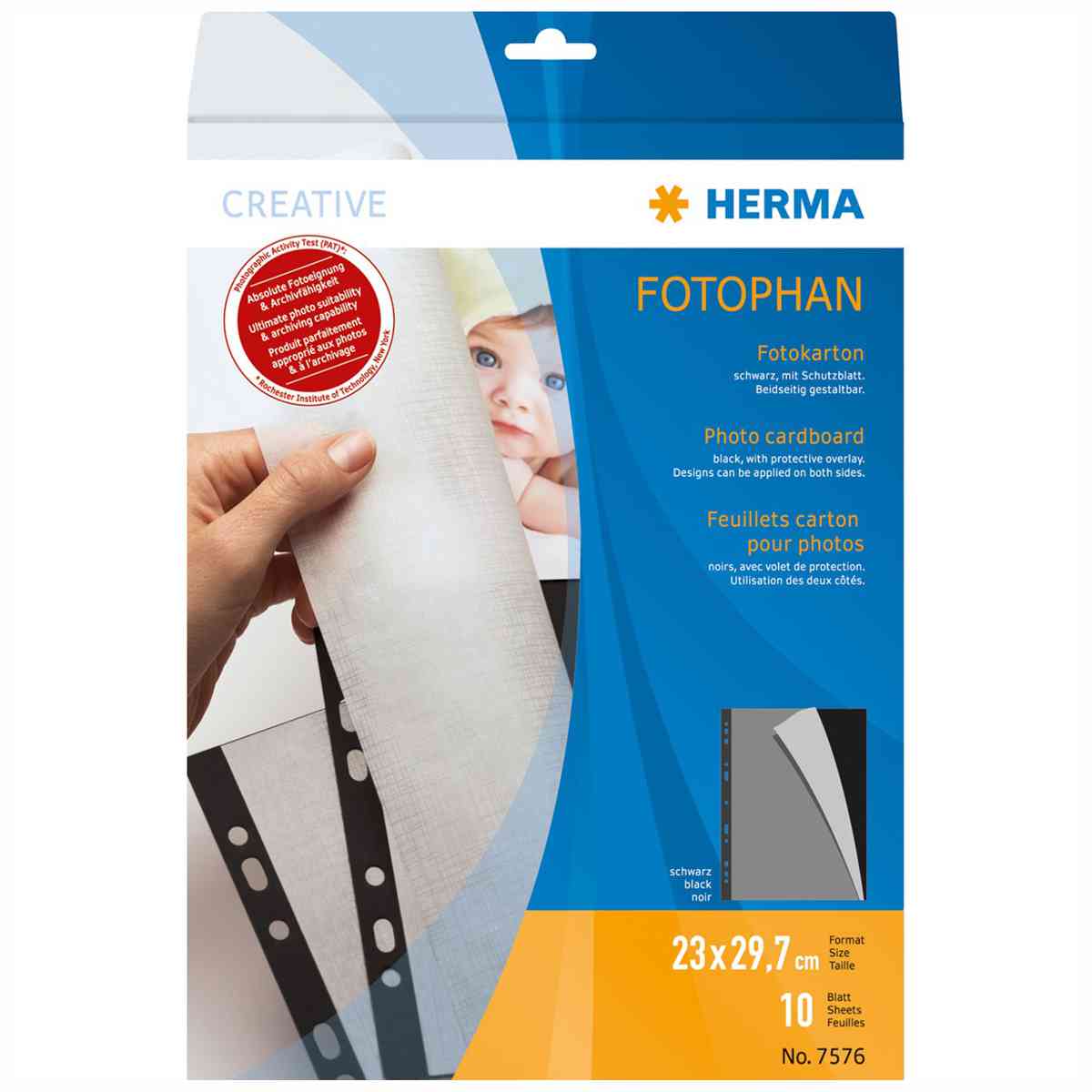 HERMA Fotokarton A4 schwarz 230x297mm mit Schutzblatt 10 Blatt