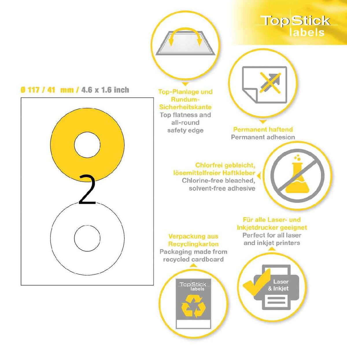 TOPSTICK Etiketten 117mm 100 Blatt-200 Etiketten