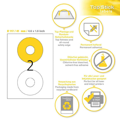TOPSTICK Etiketten 117mm 100 Blatt-200 Etiketten