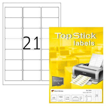 Etiketten A4 63,5 x 38,1 mm 100 Blatt = 2100 Stück