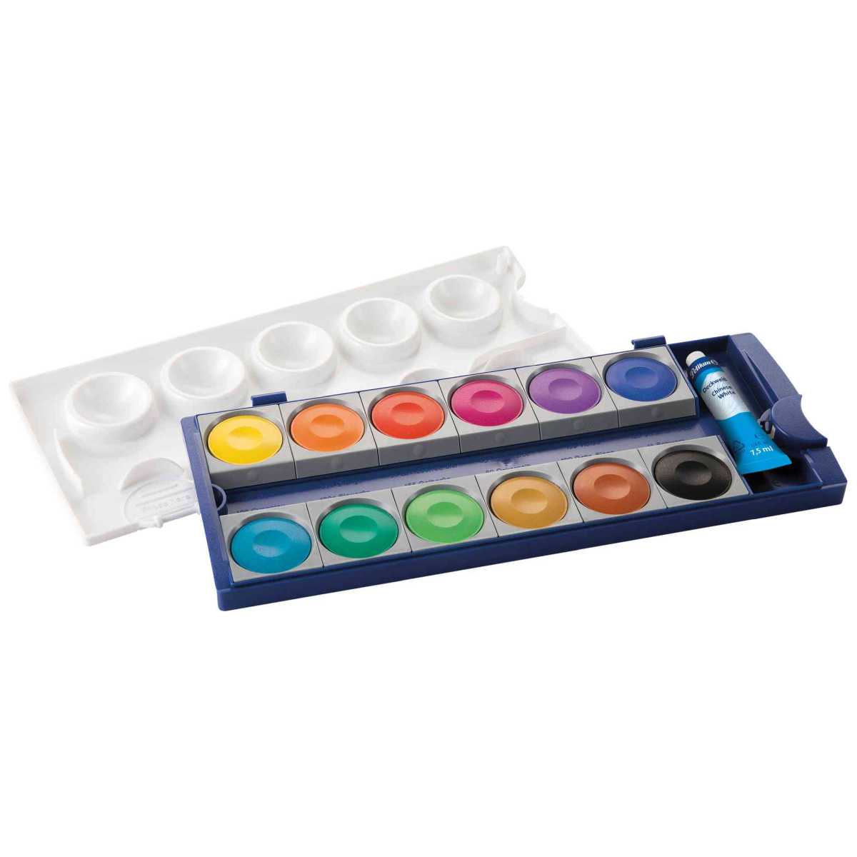 PELIKAN Malkarten / Deckfarbkasten K12 blau 12 Farben + Deckweiß