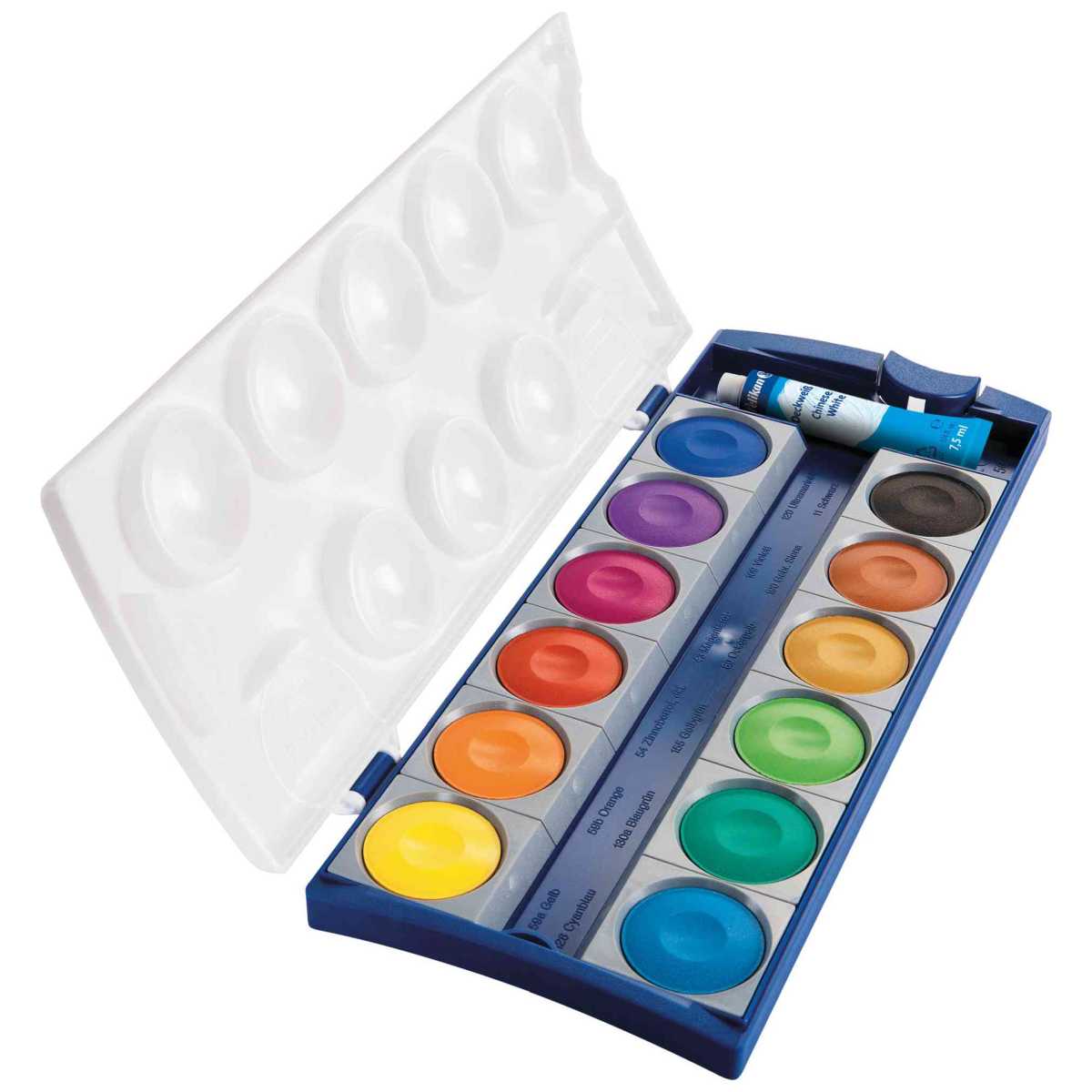 PELIKAN Malkarten / Deckfarbkasten K12 blau 12 Farben + Deckweiß