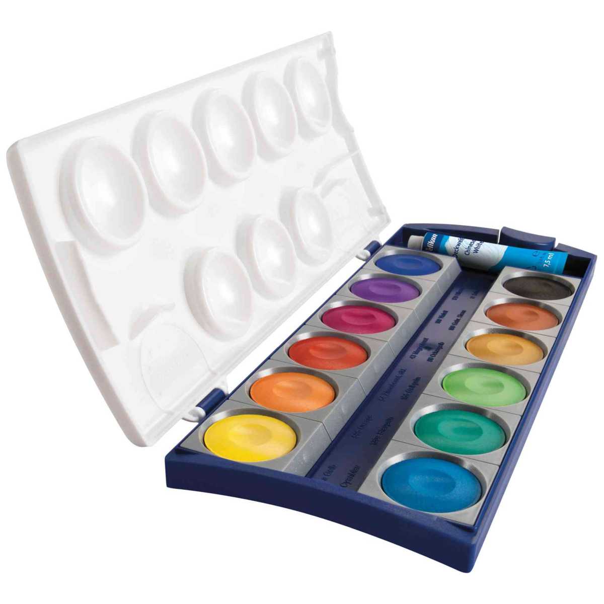 PELIKAN Malkarten / Deckfarbkasten K12 blau 12 Farben + Deckweiß