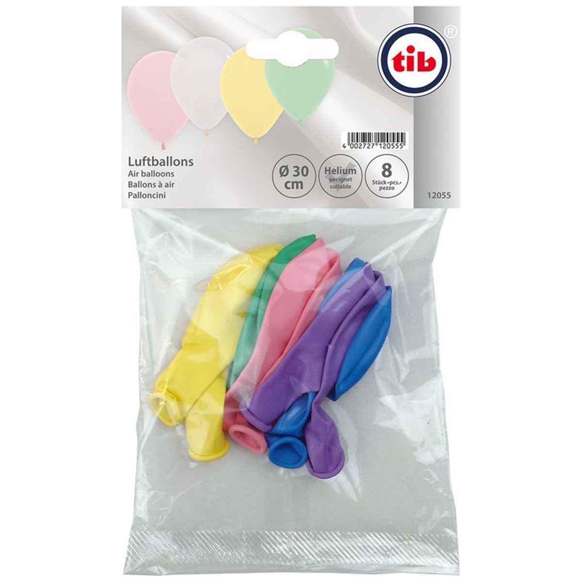 TIB Luftballons rund 90cm Umfang 8 Stück pastell farbig sortiert