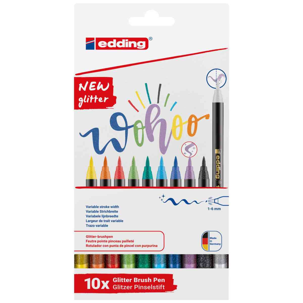 EDDING Pinselmaler Brushpen Lettering Set 1340 GLITZER 1-5mm 10 Stück