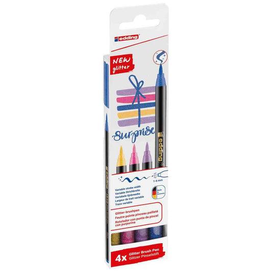 EDDING Pinselmaler Brushpen Lettering Set 1340 GLITZER 1-5mm 4 Stück