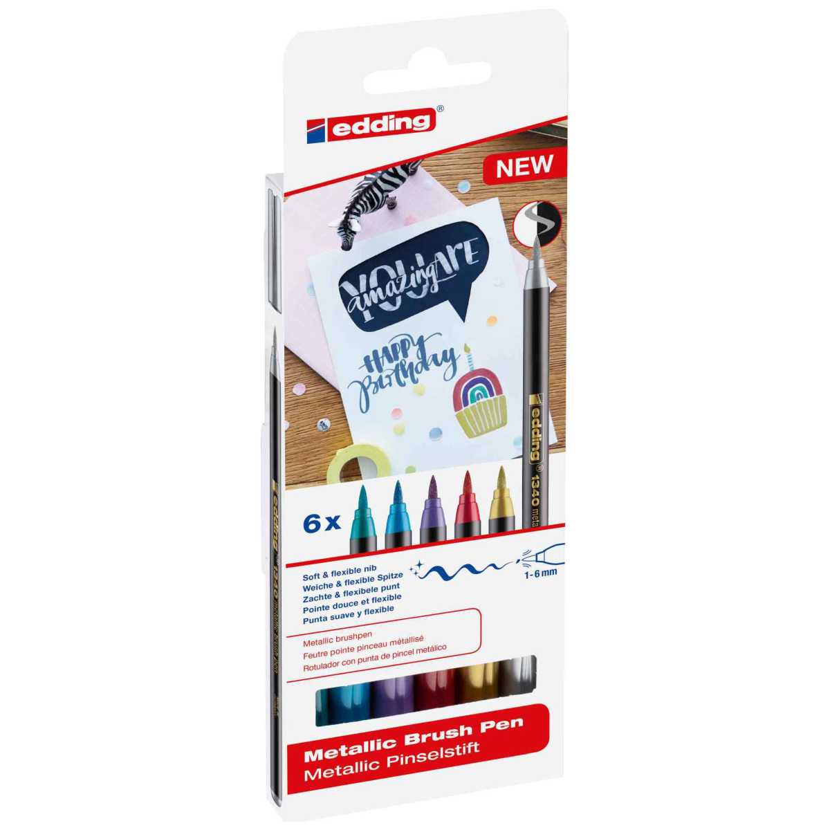 EDDING Pinselmaler Brushpen Metallic Set 1340 1-5mm 6 verschiedene Farben