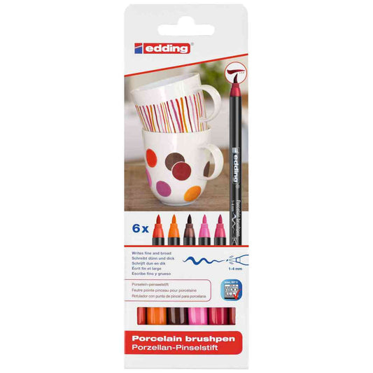 EDDING Porzellan Pinselstift 4200 6er Set -Warm Colors-