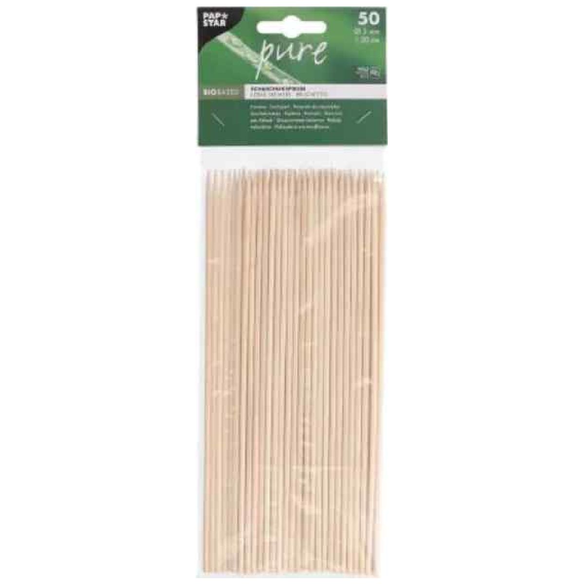 PAPSTAR Schaschlikspieße natur 20cm,Durchmesser 3mm, 50 Stück