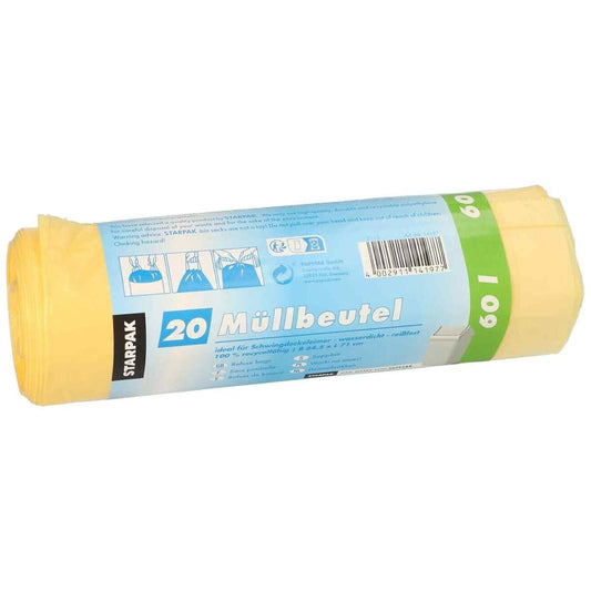 STARPAK Müllbeutel 14197 60 Liter mit Zugband gelb 20 Stück 20mµ