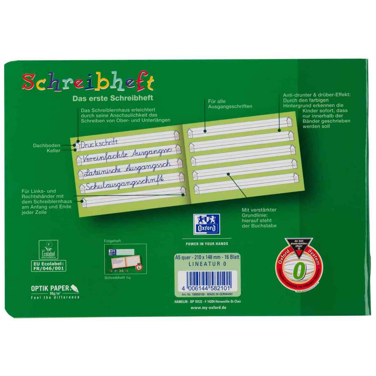 OXFORD Schreiblernheft 0 A5 quer 16 Blatt