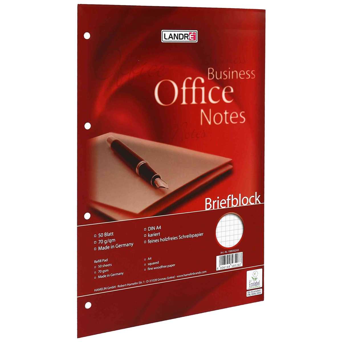 LANDRE Briefblock OFFICE A4 50 Blatt kariert 4-fach gelocht 10 Stück