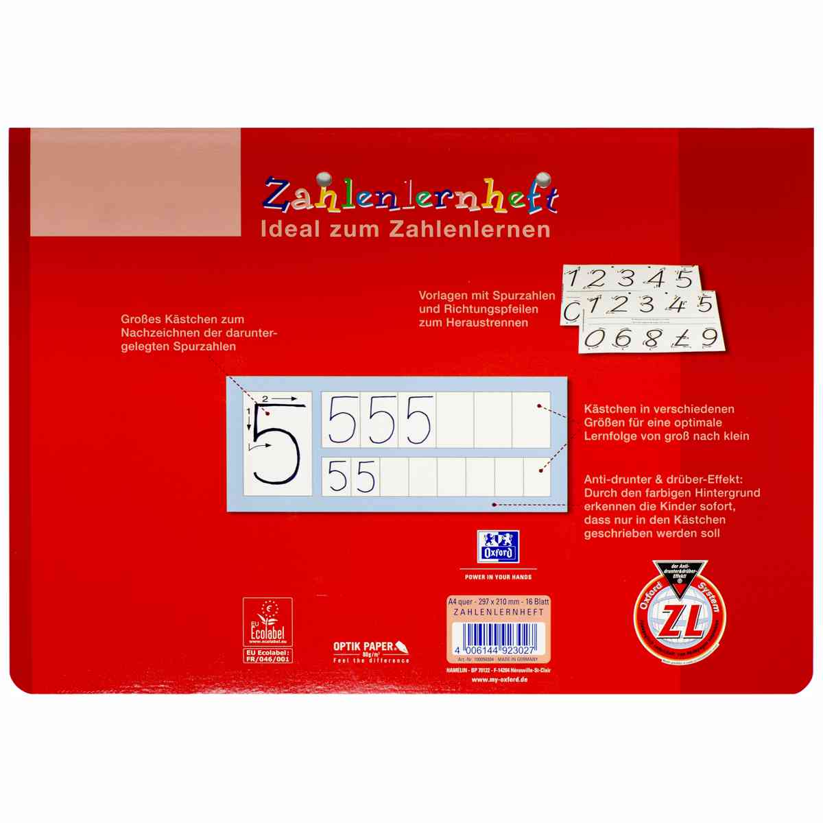 OXFORD Zahlenheft A4 16  Blatt quer Lineatur ZL