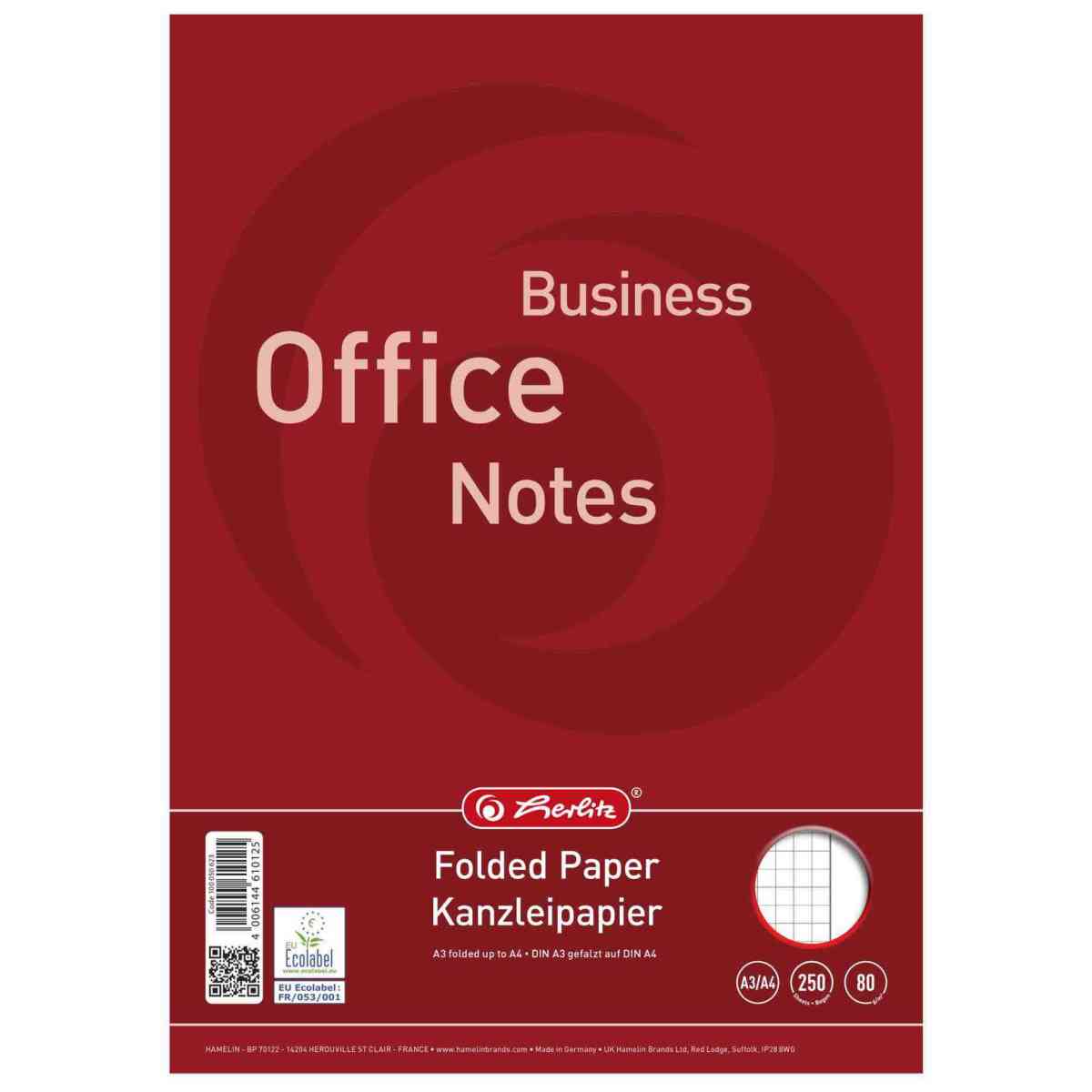 LANDRE Kanzleipapier A3 gefalzt auf A4 LIN 26 kariert mit Rand 250 Stück