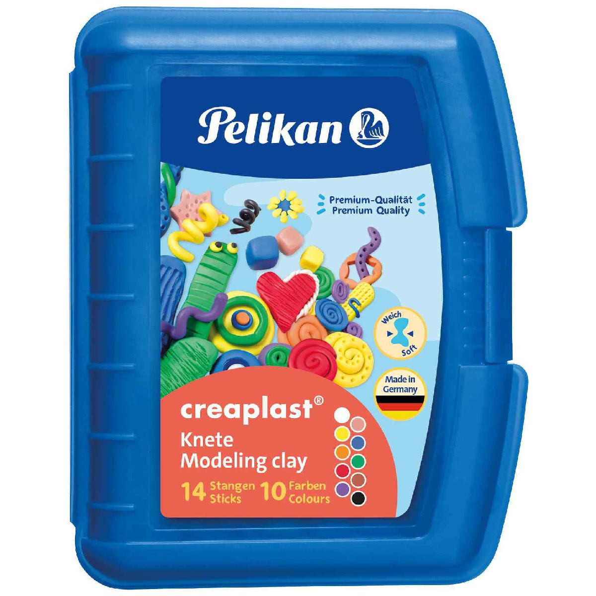 PELIKAN Knetmasse Creaplast Kinderknete in Box blau, 14 Stangen - 10 Farben