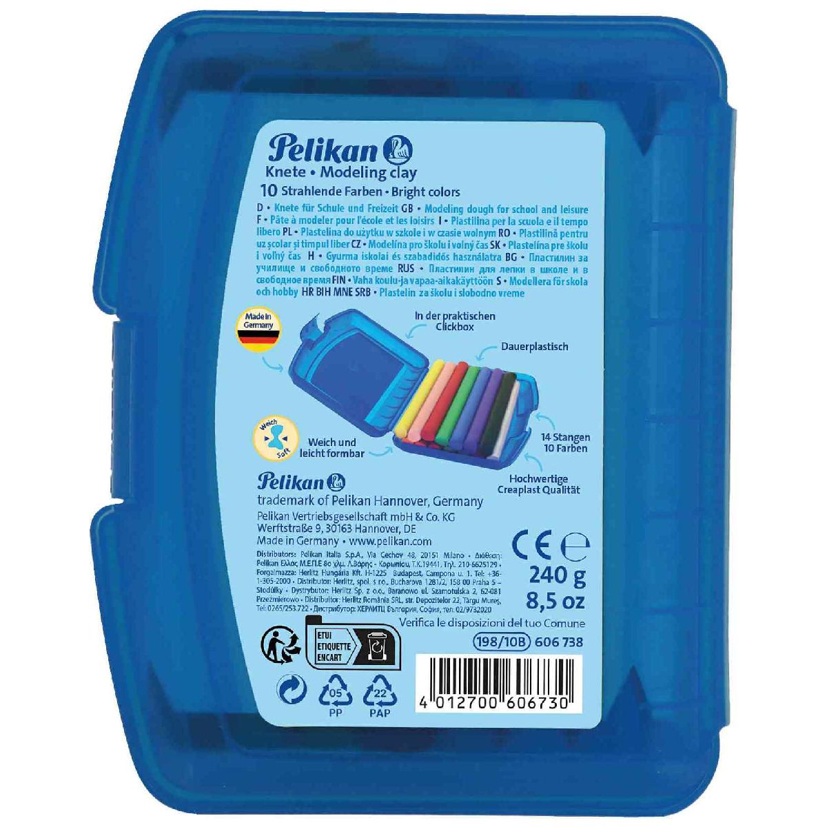 PELIKAN Knetmasse Creaplast Kinderknete in Box blau, 14 Stangen - 10 Farben