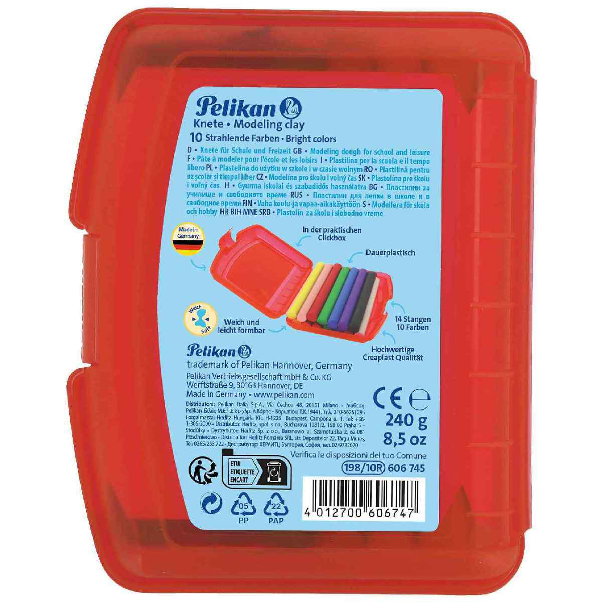 PELIKAN Knetmasse Creaplast Kinderknete in Box rot, 14 Stangen - 10 Farben