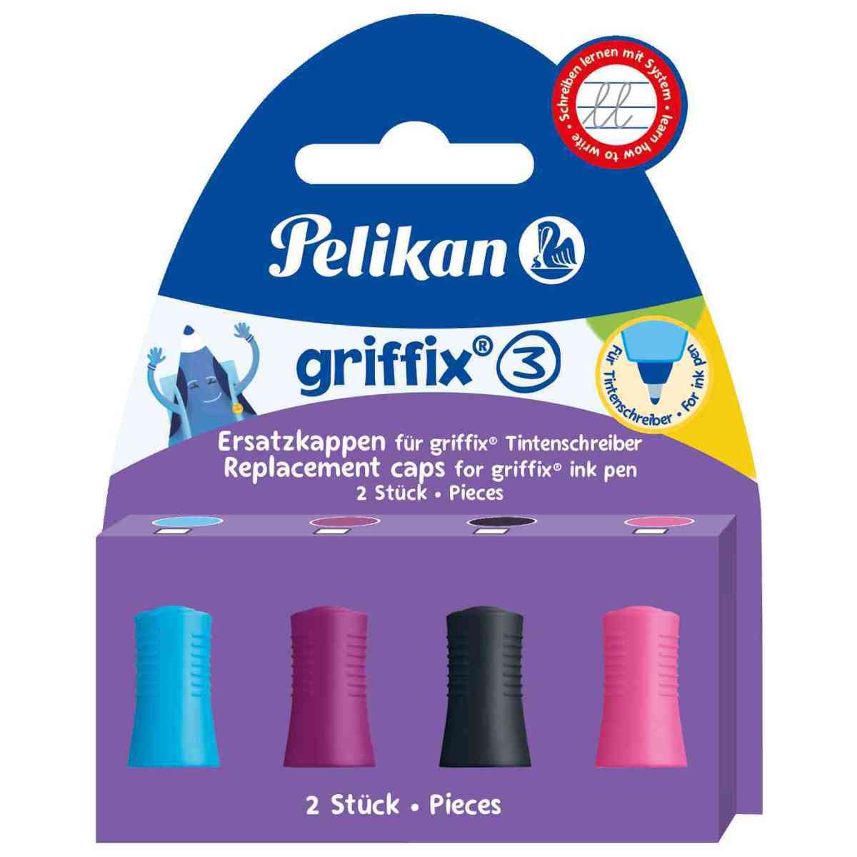 PELIKAN Ersatz Kappe für Griffix Tintenschreiber 2 Stück farbig sortiert