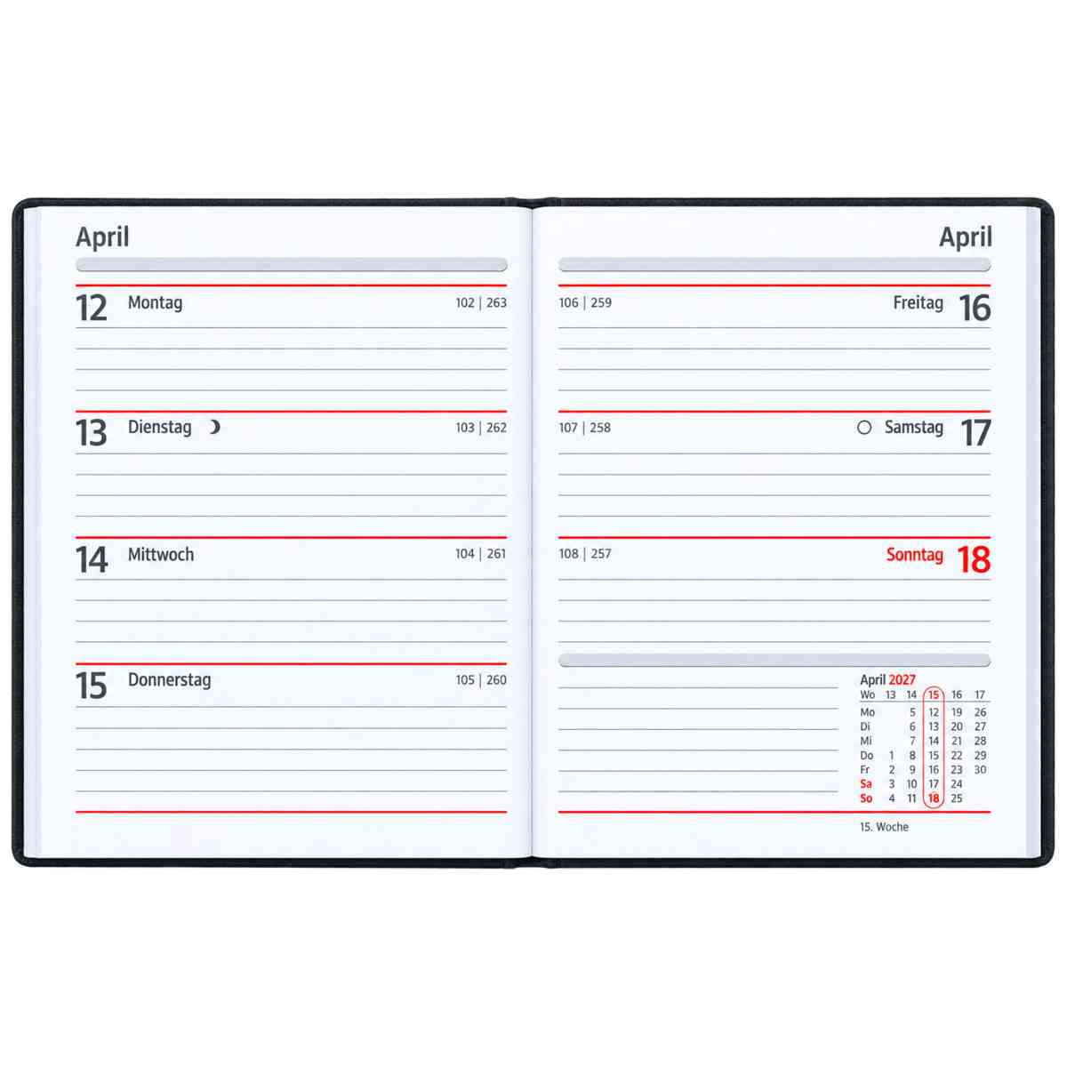 HERLITZ Taschenkalender A6 2027 1 Woche = 2 Seiten 208 Seiten Folie