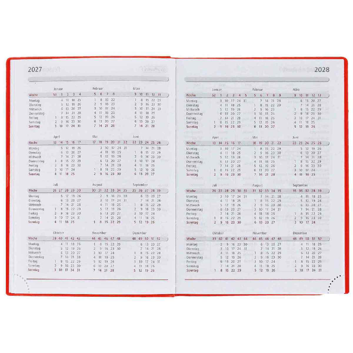 HERLITZ Taschenkalender A6 2027 1 Woche = 2 Seiten 208 Seiten Folie