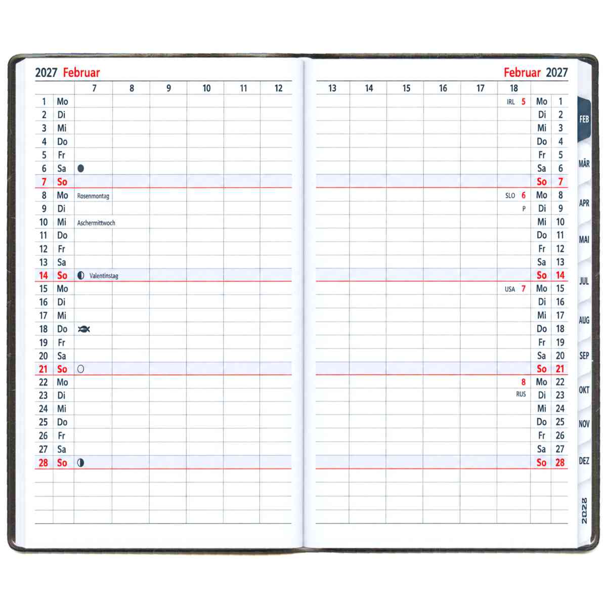 HERLITZ Faltkalender Slimline Metallic 2027 95x160mm 1 Monat = 2 Seiten