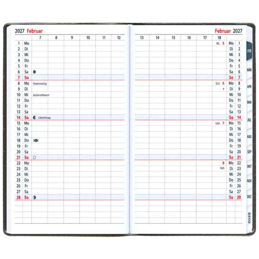 HERLITZ Faltkalender Slimline Metallic 2027 95x160mm 1 Monat = 2 Seiten