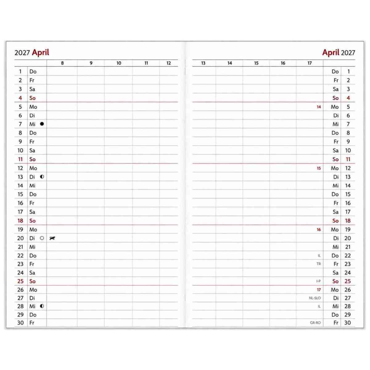 HERLITZ Faltkalender Ersatzeinlage 2027 95x160mm 1Monat=2Seiten