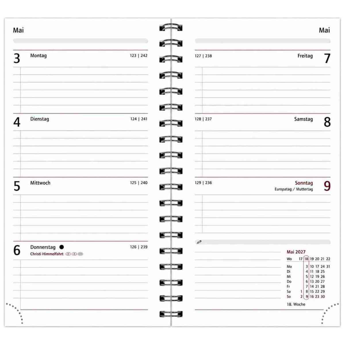 HERLITZ Taschenkalender Spiralkalender 2027 schwarz  1 Woche = 2 Seiten 100x170mm