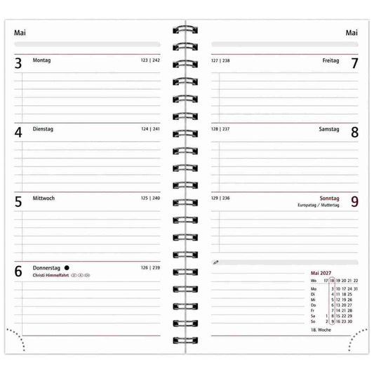 HERLITZ Taschenkalender Spiralkalender 2027 schwarz  1 Woche = 2 Seiten 100x170mm