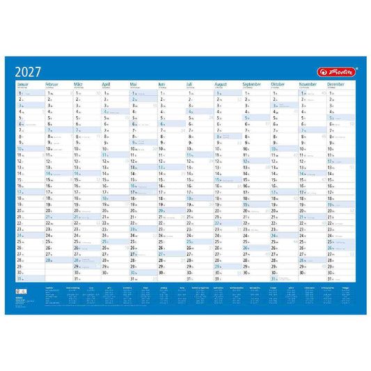HERLITZ Plakatkalender 2027 84x60cm abwischbar 1 Seite = 12 Monate