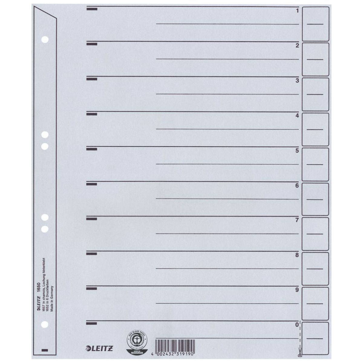 LEITZ Trennblätter 1650 A4 grau 24x30cm 200g 100 Stück