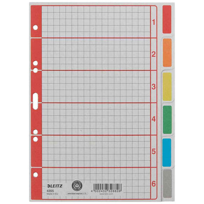 LEITZ Kartonregister Blanko A5 6-teilig grau mit Farbtab
