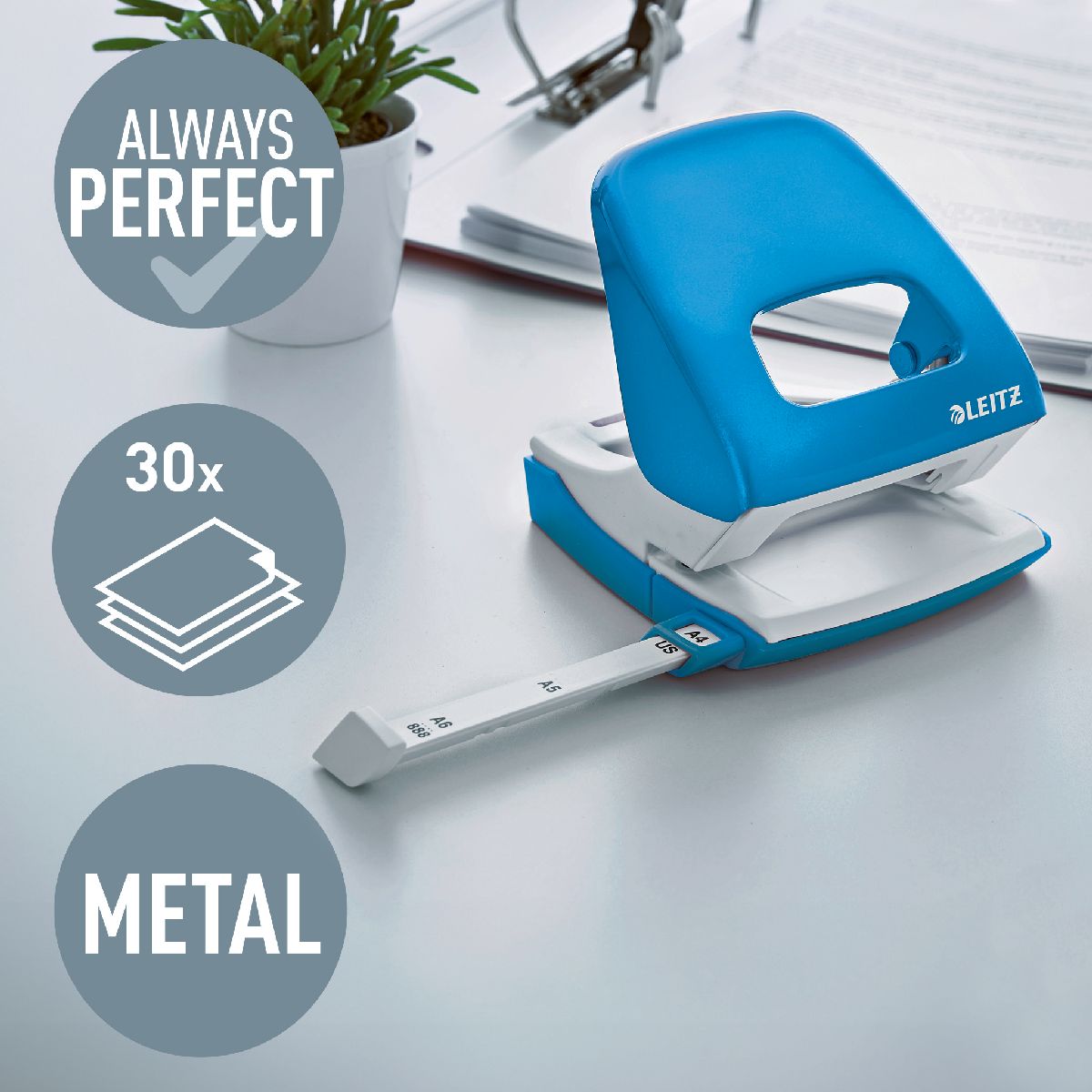 LEITZ Locher NeXXt 5008 Metall blau metallic bis 30 Blatt