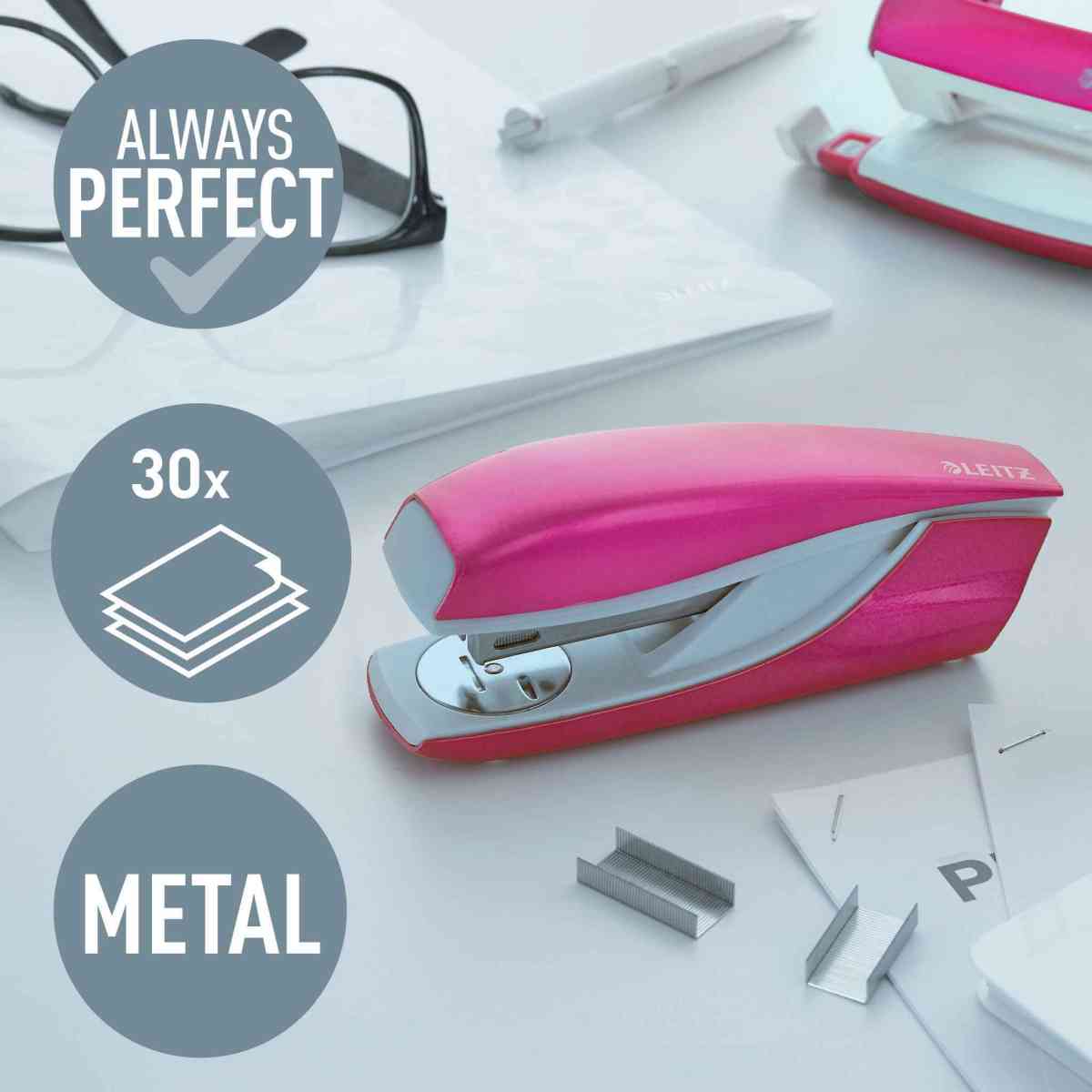 LEITZ Heftgerät NeXXt WOW 5502 bis 30 Blatt pink metallic