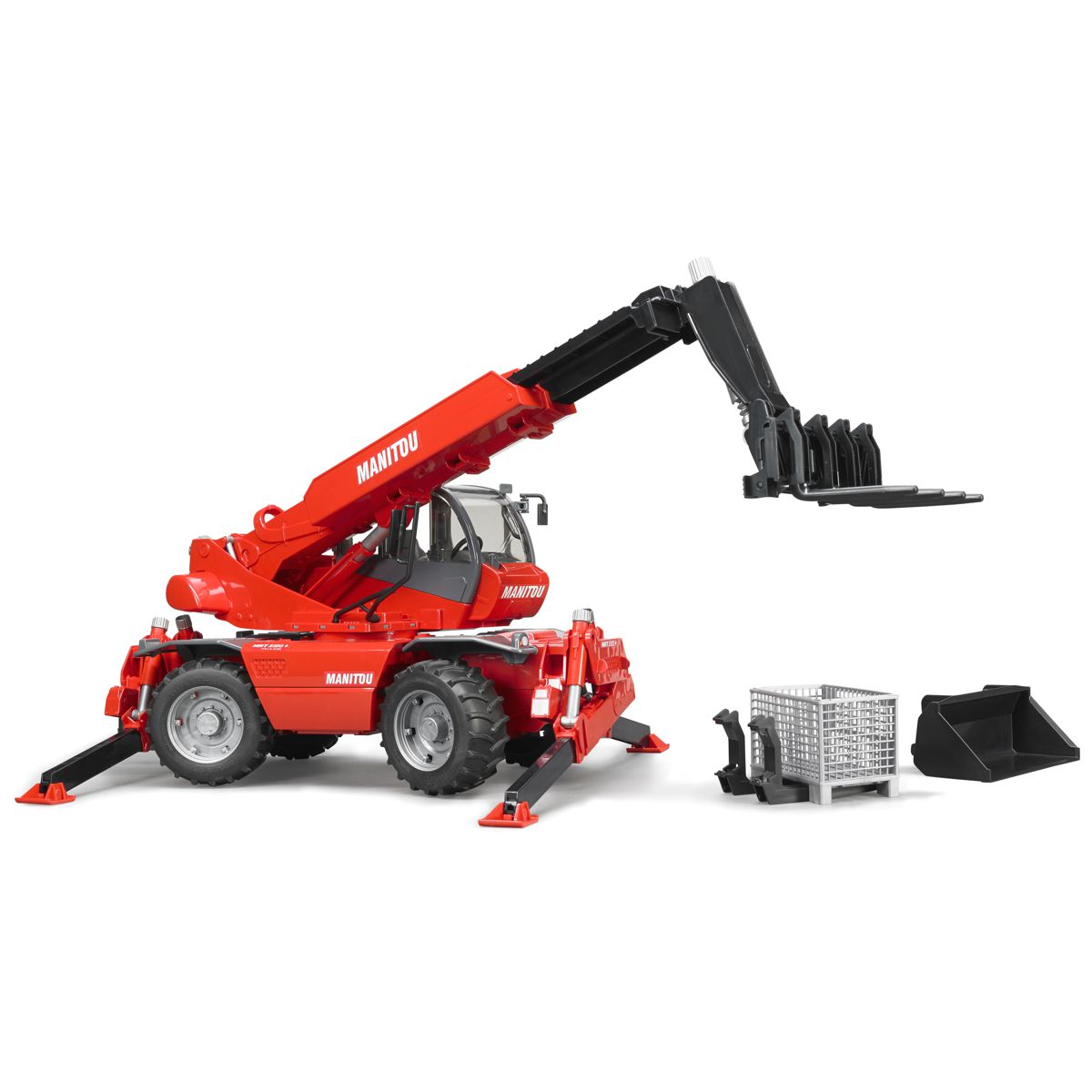 BRUDER 02129 Manitou Teleskopstapler MRT 2150 mit Zubehör