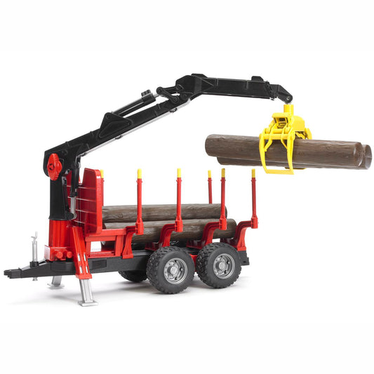 BRUDER 02252 Rückeanhänger mit Ladekran und 4 Baumstämmen und Holzgreifer