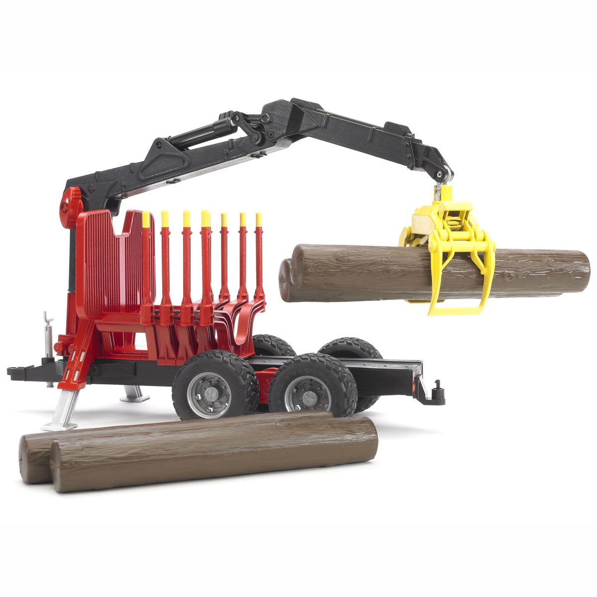BRUDER 02252 Rückeanhänger mit Ladekran und 4 Baumstämmen und Holzgreifer
